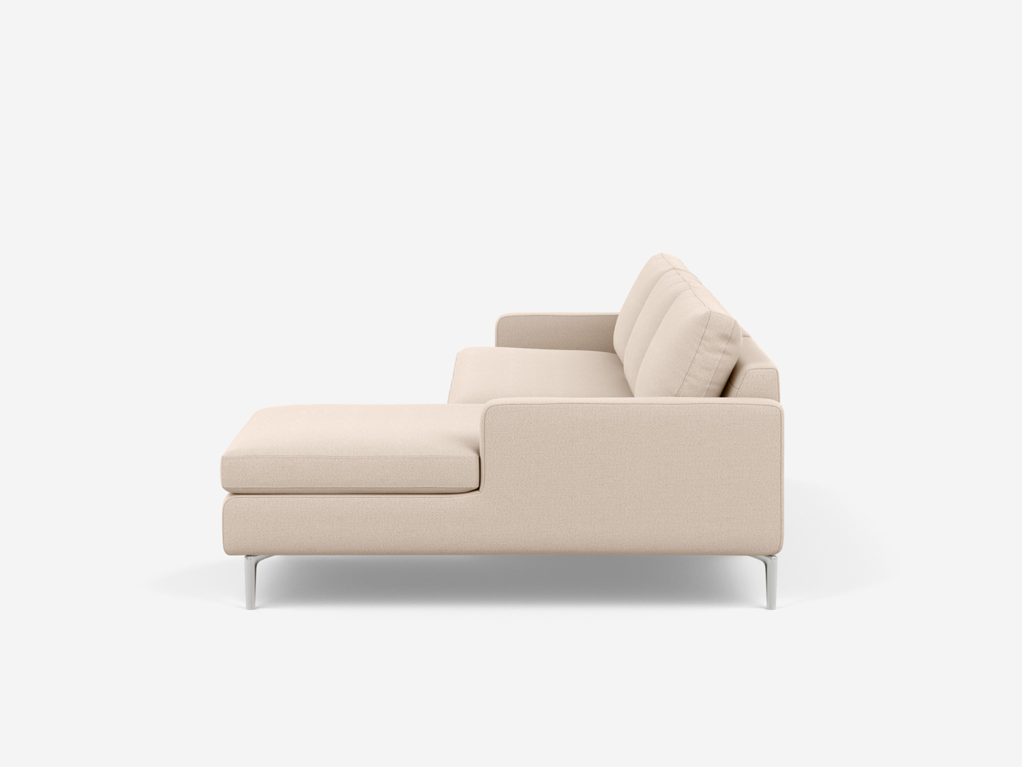 side view of the Eve Grand modular sofa in white fabric with right hand chaise